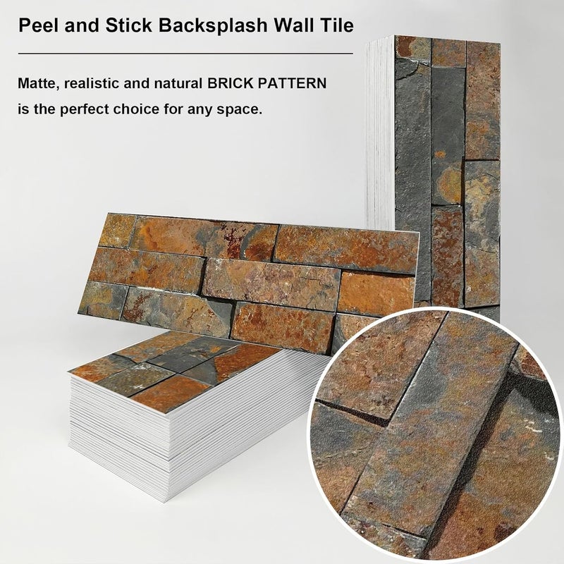 TUOKING 54-Pieces Peel and Stick Backsplash Tiles for Kitchen 4"x 12" PVC Self-Adhesive Subway Matte Faux Stone Wall Panel Brick Stick on Backspalsh for Bathroom(LPM-18-54PCS) - Image 5
